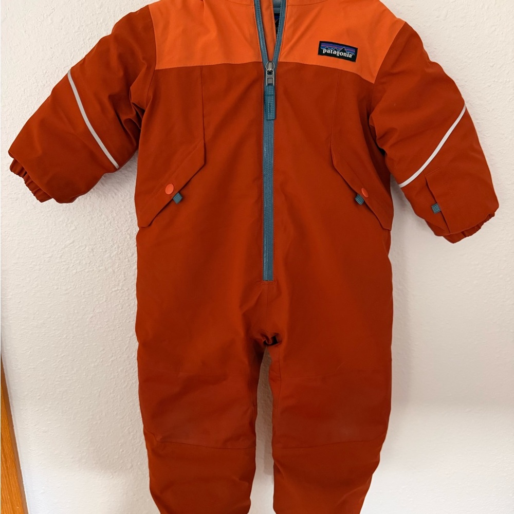 Patagonia orange kids' one-piece snowsuit
